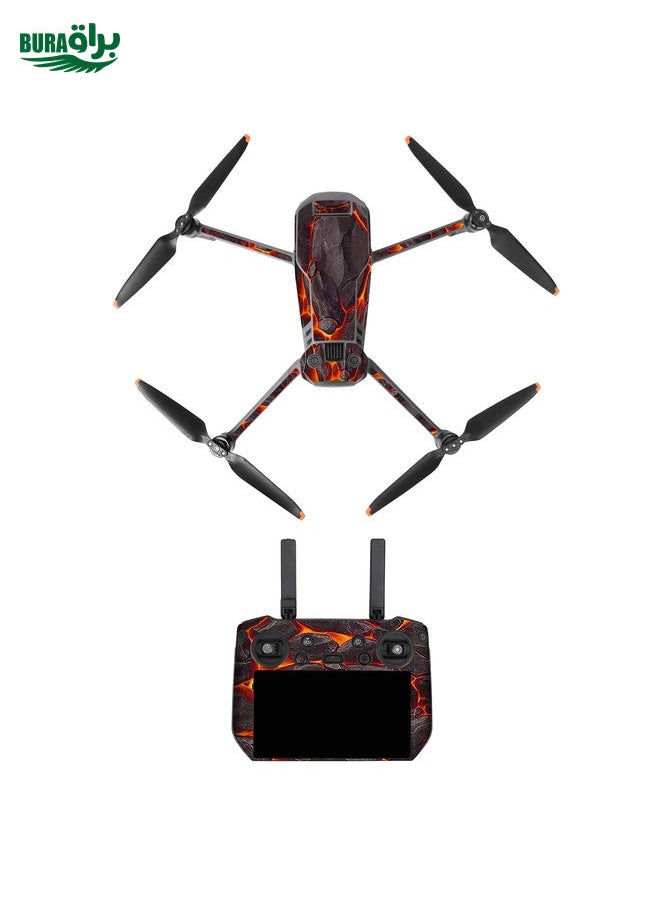BURAQ مجموعة ملصقات زخرفية لجسم طائرة درون من نوع DJI Mavic 3 Pro / RC Pro سنيلايف (أسود لافا)  - Image 1