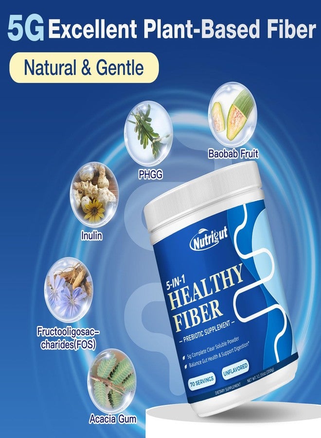 NutriGut Fiber Supplement - Prebiotic Fiber Supplement Powder, 5g Soluble Fiber Powder with Acacia & Inulin for Daily Digestive Health & Regularity, Gluten & Sugar Free, Vegan, Unflavored - 70 Servings - Image 2