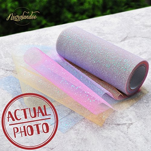 NICROLANDEE Rainbow Glitter Tulle Rolls 6 inch x 10 Yards Shimmer Color for Table Runner Chair Sash Bow Pet Tutu Skirt Sewing Crafting Fabric Birthday Baby Shower Wedding Christmas Gift Ribbon - Image 2