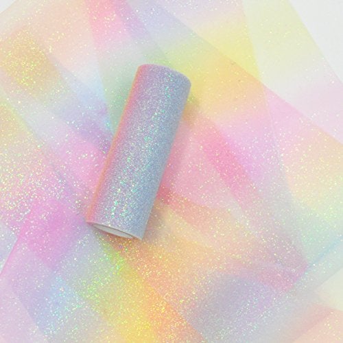 NICROLANDEE Rainbow Glitter Tulle Rolls 6 inch x 10 Yards Shimmer Color for Table Runner Chair Sash Bow Pet Tutu Skirt Sewing Crafting Fabric Birthday Baby Shower Wedding Christmas Gift Ribbon - Image 1
