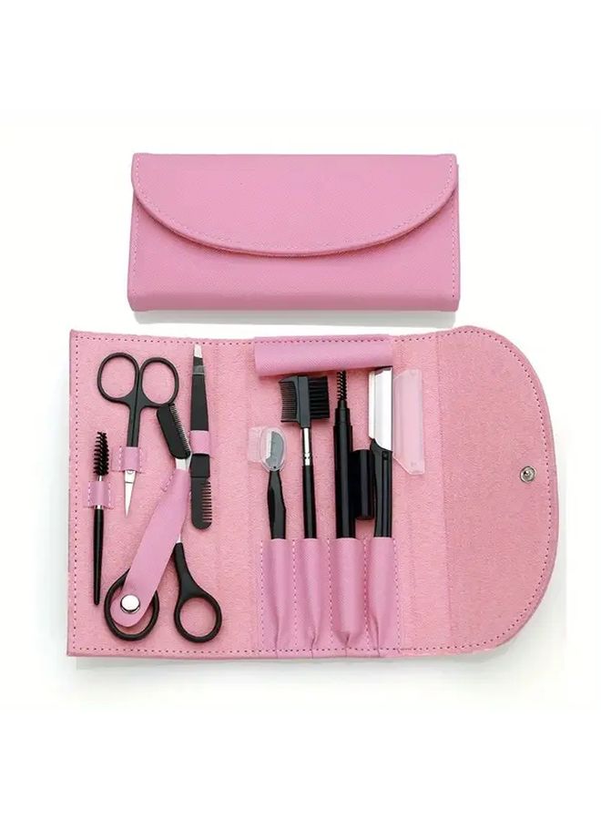 Pink Stainless Steel Eyebrow Scissors And Brush Set With Ergonomic Handle - Image 2