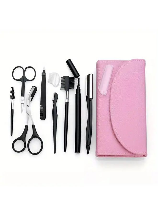 Pink Stainless Steel Eyebrow Scissors And Brush Set With Ergonomic Handle - Image 1