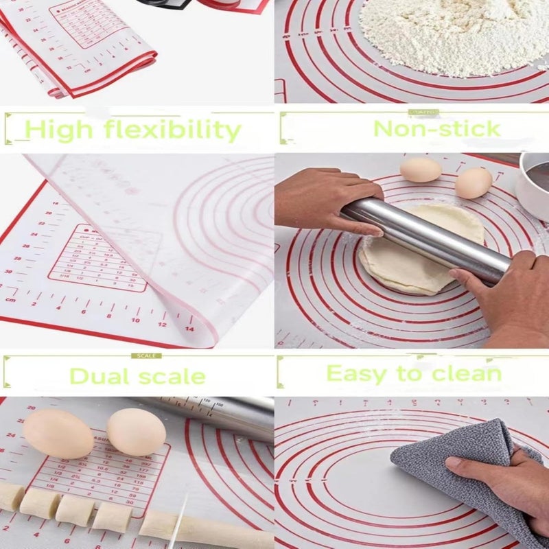 AOAONIU Rolling Pin with Adjustable Thickness Rings and Silicone Baking Pastry Mat Set for Baking,Stainless Steel Dough Roller,Baking Supplies for Cookie Fondant Pizza Cake Pasta - Image 5