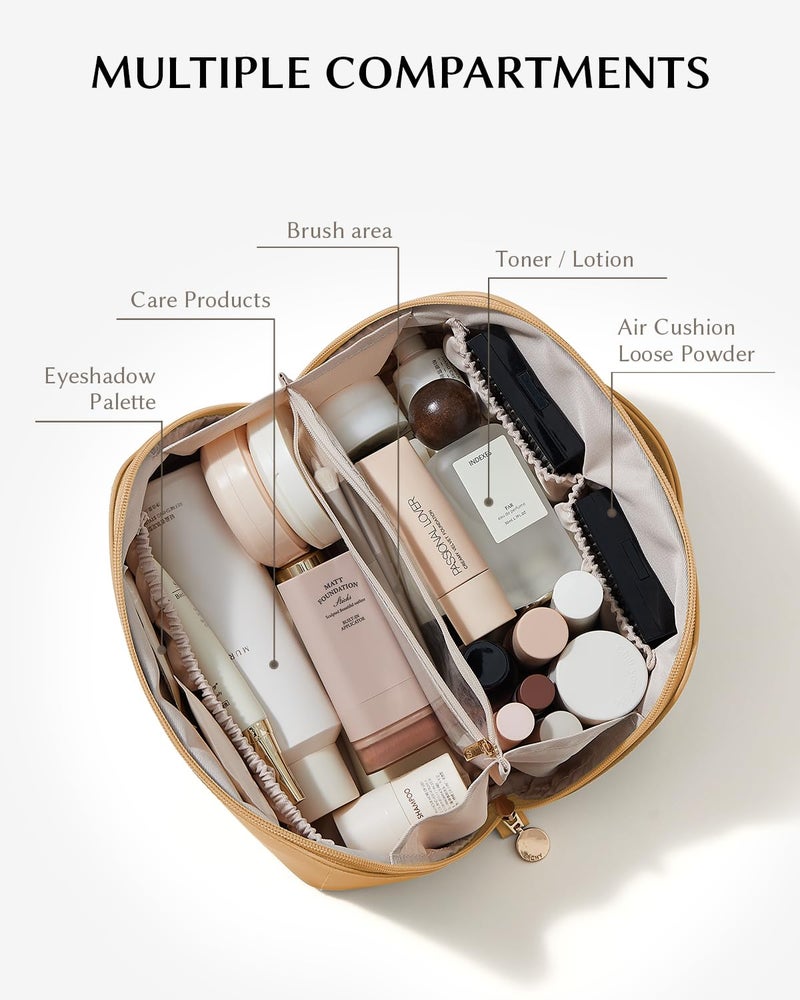 EACHY Travel Makeup Bag,Large Capacity Cosmetic Bags for Women,Portable Pouch Open Flat Toiletry Bag Make up Organizer with Divider and Handle - Image 2