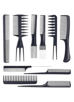 VENDIX Professional Hair Styling Comb Set, 10-Piece Salon Quality Kit, Black, Multi-Purpose Combs for All Hair Types, Rat Tail, Teasing, Wide-Tooth, Hair Pick & Separator Combs for Stylists & Home Use  - Image 1