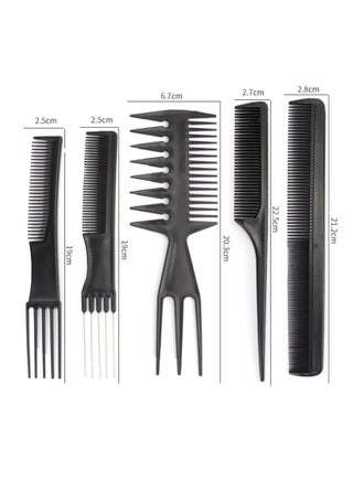 Professional Hair Styling Comb Set, 10-Piece Salon Quality Kit, Black, Multi-Purpose Combs for All Hair Types, Rat Tail, Teasing, Wide-Tooth, Hair Pick & Separator Combs for Stylists & Home Use - view 2