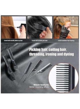 Professional Hair Styling Comb Set, 10-Piece Salon Quality Kit, Black, Multi-Purpose Combs for All Hair Types, Rat Tail, Teasing, Wide-Tooth, Hair Pick & Separator Combs for Stylists & Home Use - view 4