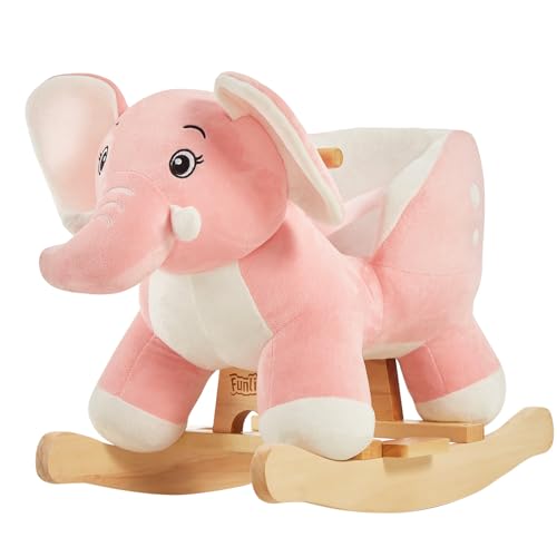 FUNLIO Elephant Baby Rocking Horse for Toddlers 6 Months to 3 Years Cute Graceful Pink Elephant Rocker for Baby Girl Stuffed Plush Rideon Rocking Animal Easy to Assemble CPC CE Certified - Image 1