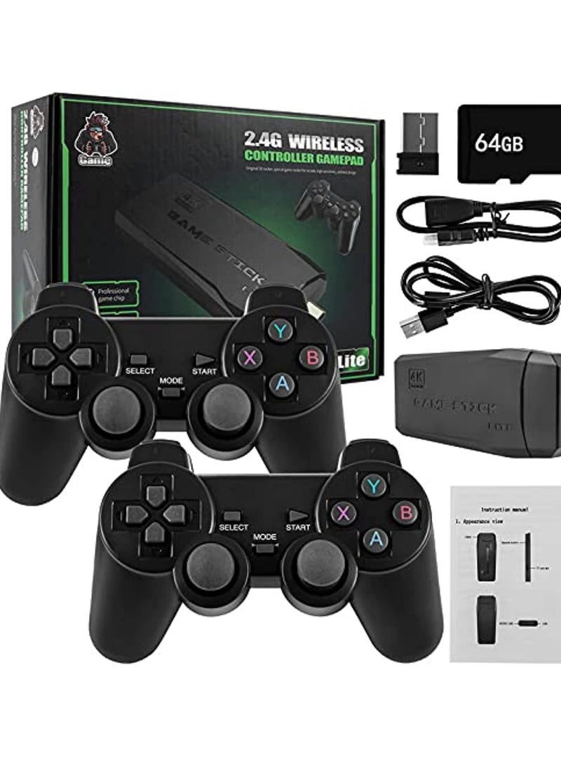 Game Console 4K HD Video Game Console 2.4G Dual Wireless Controller, Classic 64GB Retro TV Game Console 10000 Game Stick