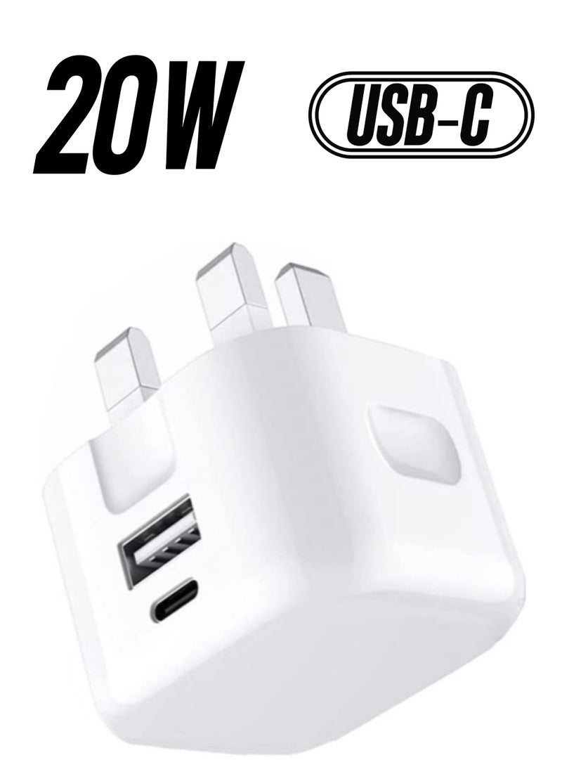 ELTRAZONE Charger, 20W Dual Port USB & USB C Charger Plug Type C PD Charging Adapter Fast Charge Travel Fast Charging Power Adapter Phone Charger Plug For Nokia G50 (WHITE) - Image 1