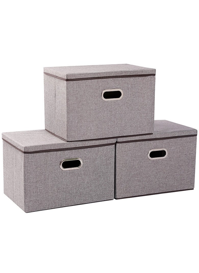 AUTOYSUR Clothes Organizer Drawer with Cover, Foldable Fabric Storage Boxes Cloth Storage Organizer Drawer Storage Cubes, Wardrobe Clothes Organizer Toys Storage Bin for Underwear Socks (grey-3pc)  - Image 1
