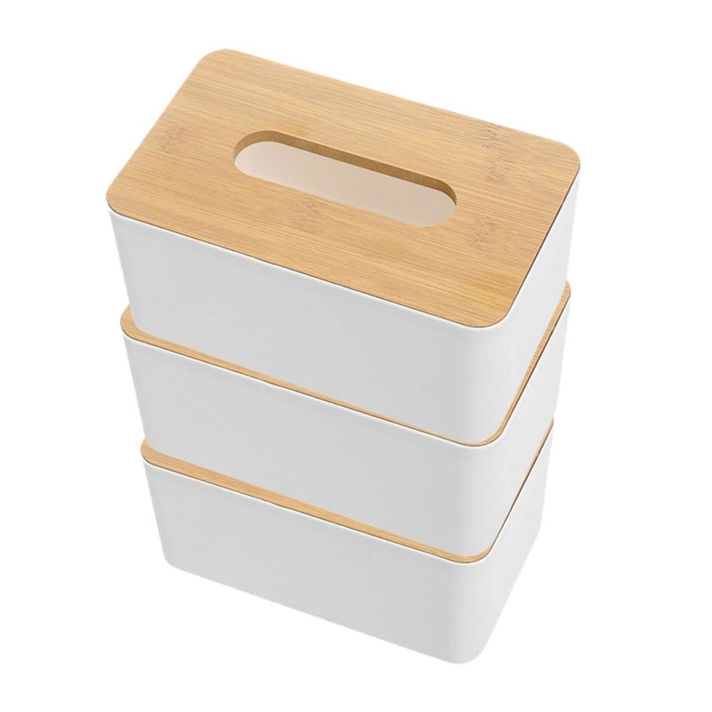 3 Pcs Tissue Paper Box Cover Napkin Holder Wooden Dispenser For Office Living Room - Image 2