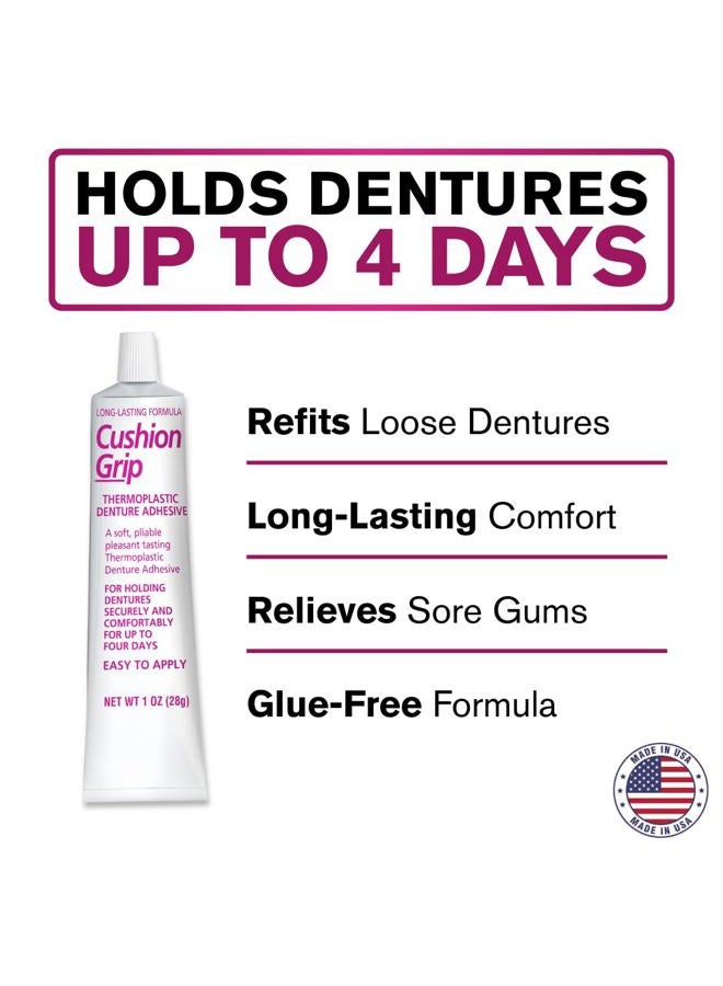 Cushion Grip لاصق طقم الأسنان من البلاستيك الحراري لإعادة التركيب وتثبيت الأطقم المتحركة [ليس لاصقًا، يعمل كإعادة تركيب ناعمة] (1 أونصة) يمسك الأطقم لمدة تصل إلى 4 أيام. - Image 2