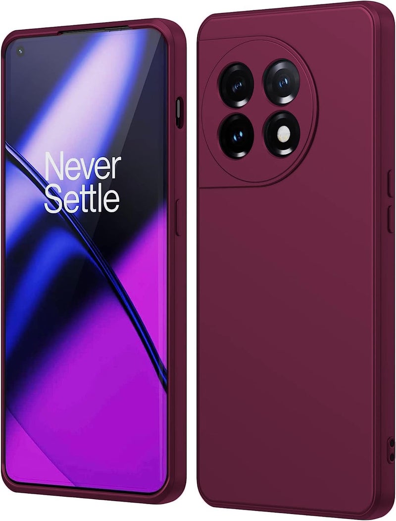DIZORO Compatible with Oneplus 11r 5G Back Cover with Upgraded Square Edges for Camera Protection Shockproof Flexible Matte Liquid Silicone Mobile Phone Case (Wine Red) - Image 1