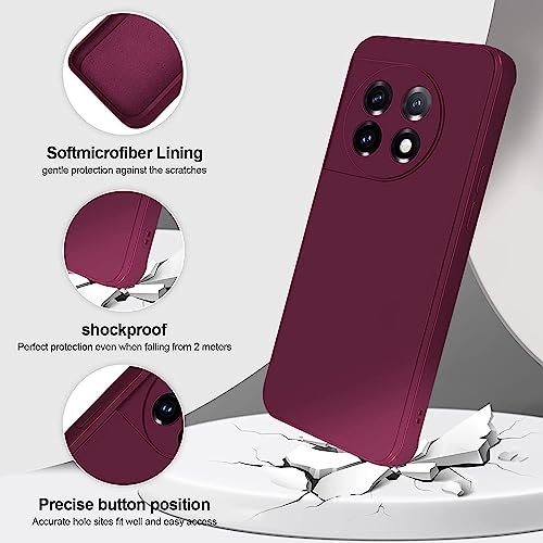 DIZORO Compatible with Oneplus 11r 5G Back Cover with Upgraded Square Edges for Camera Protection Shockproof Flexible Matte Liquid Silicone Mobile Phone Case (Wine Red) - Image 4
