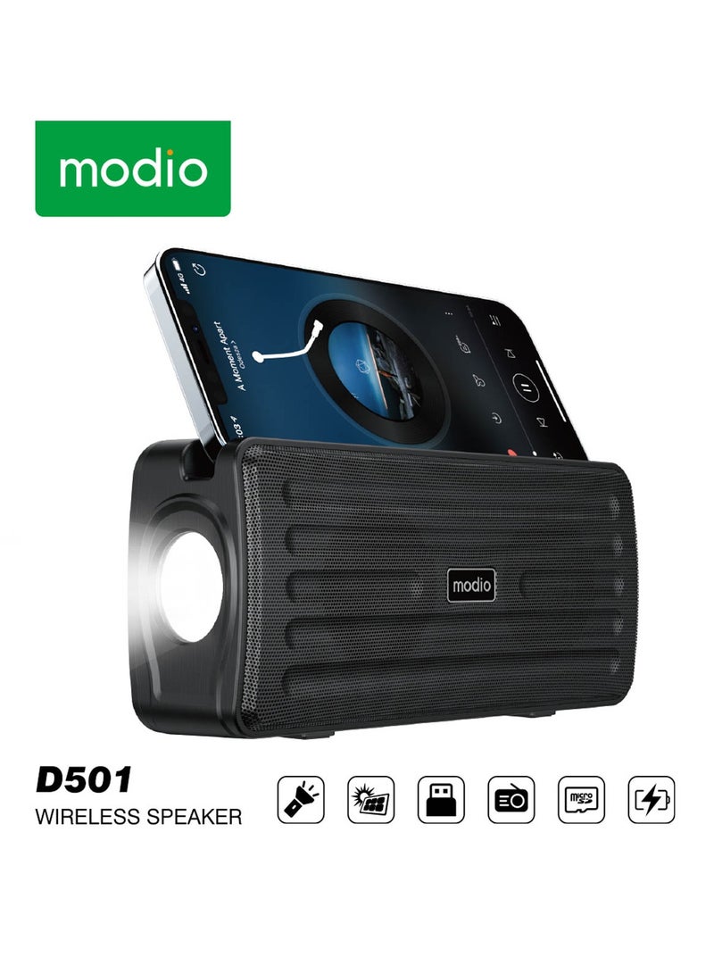 Modio D501 Portable Bluetooth Speaker With Solar Flashlight Black - Image 1