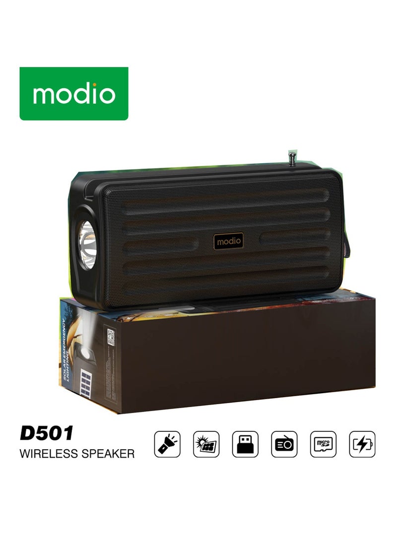 Modio D501 Portable Bluetooth Speaker With Solar Flashlight Black - Image 2