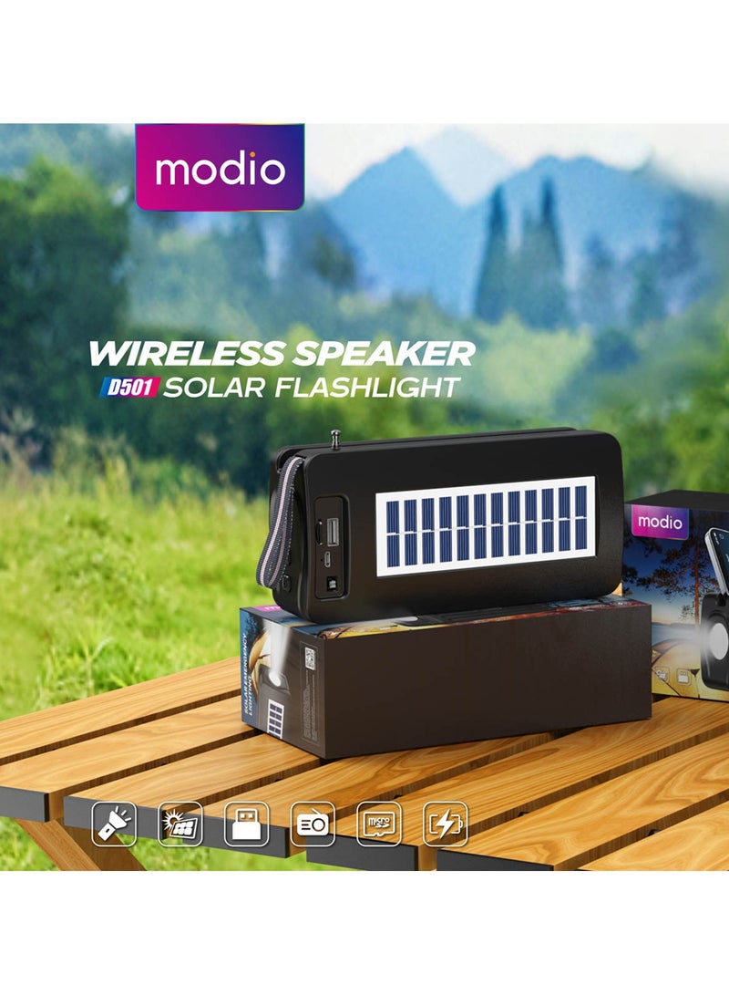 Modio D501 Portable Bluetooth Speaker With Solar Flashlight Black - Image 3