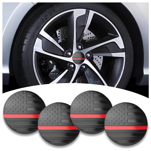 KIFIDAN 4PCS American Flag Car Wheel Center Caps StickerWheel Hub Caps Sticker Compatible with 56mm22 Inch Wheel Hub CapsAutomotive Exterior Accessories Center Caps for Rims Car Decorations Black Red - Image 1