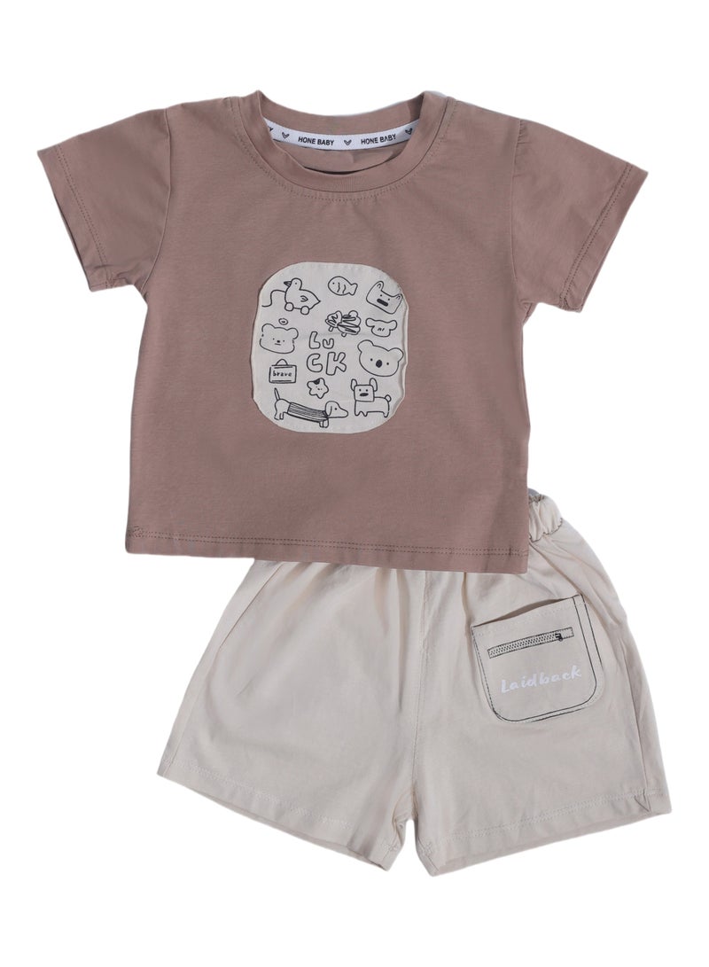 Toddler 2-Piece Summer Outfit Set - Cotton Blend T-Shirt & Shorts, Elastic Waistband, Breathable Knit - For 9-36 Months  - Image 2
