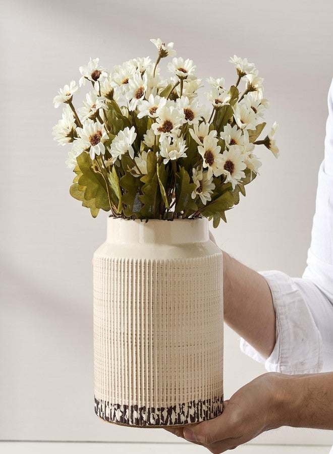 SIDUCAL Ceramic Vintage Rustic Terracotta Vase, 6.77 Inch Farmhouse Decorative Pottery Vase Wide-Mouth Vases for Home Decor, Living Room, Bookshelf, Bedroom, Bathroom, Kitchen, Antique Beige - Image 1
