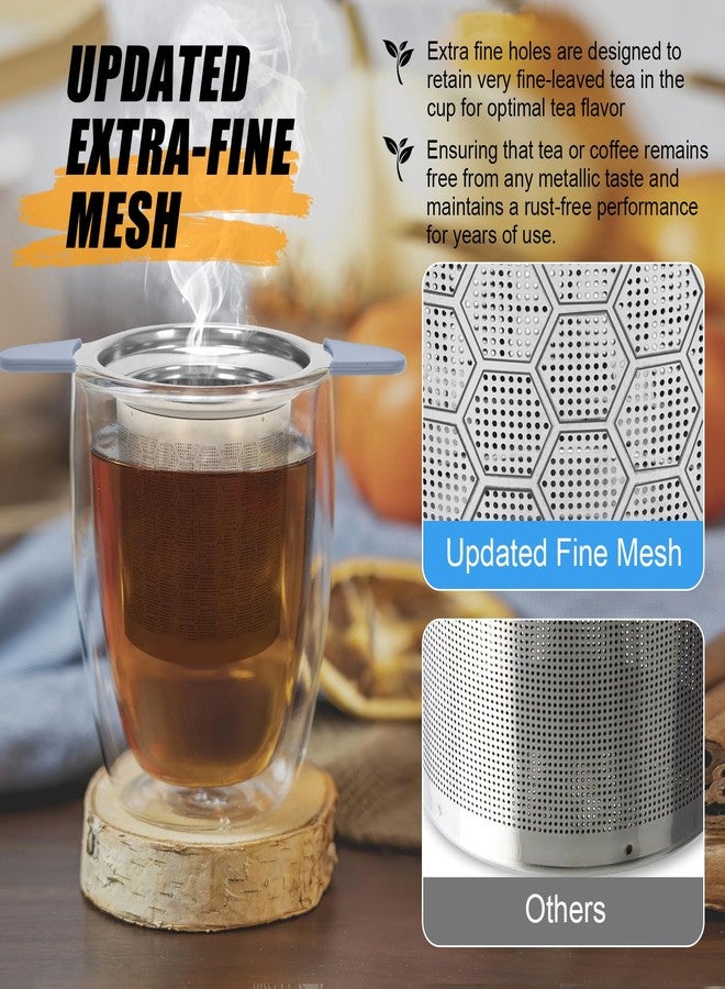 WAFJAMF Tea Infuser for Loose Leaf Tea, Extra Fine 304 Stainless Steel Tea Strainer Stepper with Heat-Resistant Silicone Handles and Lid, Large Capacity Tea Basket Filter for Mug, Cup (Silver) - Image 2