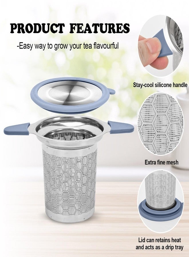WAFJAMF Tea Infuser for Loose Leaf Tea, Extra Fine 304 Stainless Steel Tea Strainer Stepper with Heat-Resistant Silicone Handles and Lid, Large Capacity Tea Basket Filter for Mug, Cup (Silver) - Image 3