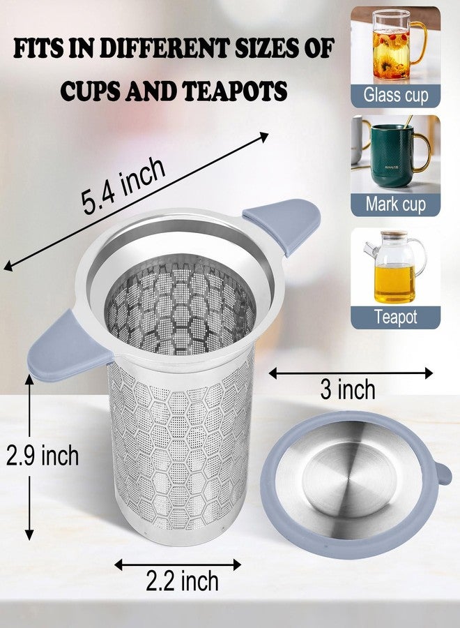 WAFJAMF Tea Infuser for Loose Leaf Tea, Extra Fine 304 Stainless Steel Tea Strainer Stepper with Heat-Resistant Silicone Handles and Lid, Large Capacity Tea Basket Filter for Mug, Cup (Silver) - Image 4