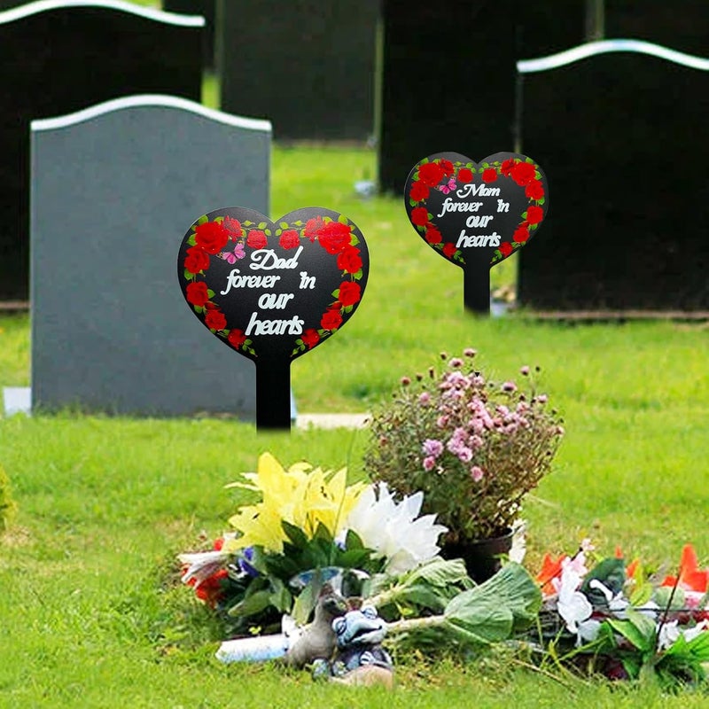 OZIO Dad-C Heart Memorial Plaque Cardinals Garden Metal Grave Stake Decoration for Mom Dad Cemetery Outdoors Yard Garden - Image 2
