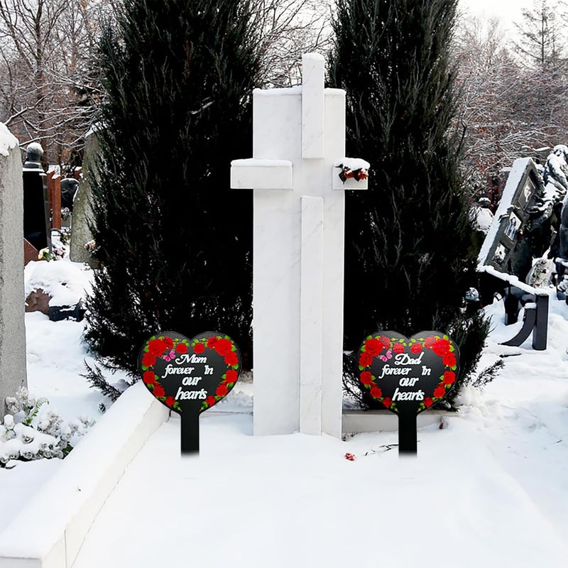 OZIO Dad-C Heart Memorial Plaque Cardinals Garden Metal Grave Stake Decoration for Mom Dad Cemetery Outdoors Yard Garden - Image 5