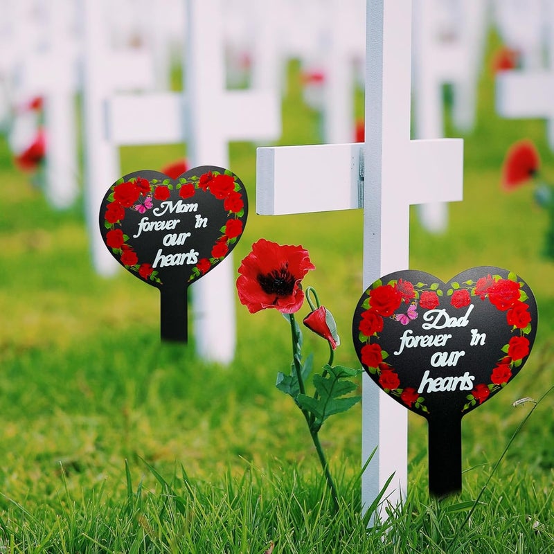 OZIO Dad-C Heart Memorial Plaque Cardinals Garden Metal Grave Stake Decoration for Mom Dad Cemetery Outdoors Yard Garden - Image 3