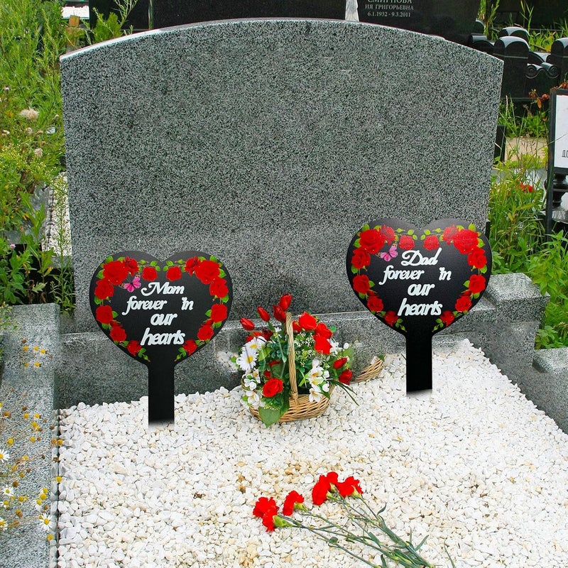 OZIO Dad-C Heart Memorial Plaque Cardinals Garden Metal Grave Stake Decoration for Mom Dad Cemetery Outdoors Yard Garden - Image 4