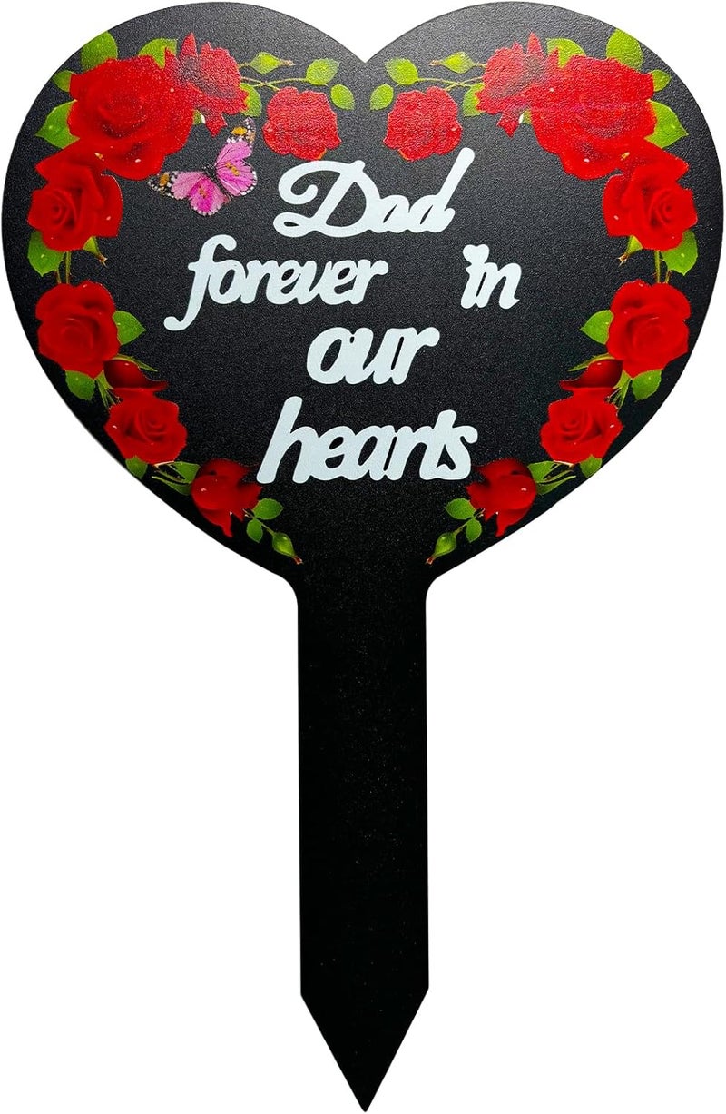 OZIO Dad-C Heart Memorial Plaque Cardinals Garden Metal Grave Stake Decoration for Mom Dad Cemetery Outdoors Yard Garden - Image 1