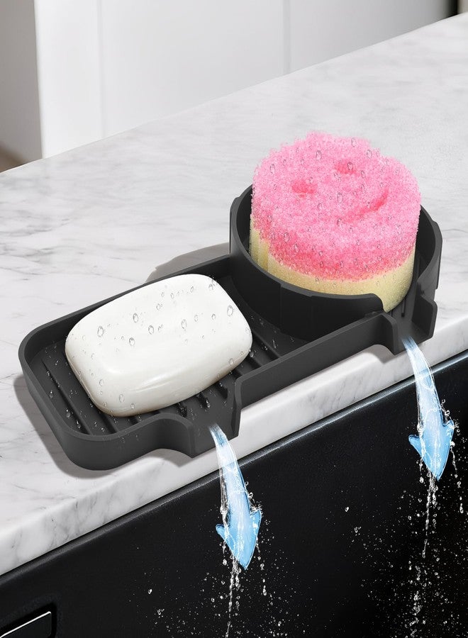 AMAZYC-US Upgraded 2-in-1 Silicone Sponge & Soap Holder with Extra Tray, Auto-Drain Organizer for Kitchen & Bathroom Sink, Compatible with Scrub Daddy Sponges, Holds Soap, Dish Soap Dispenser - Image 1