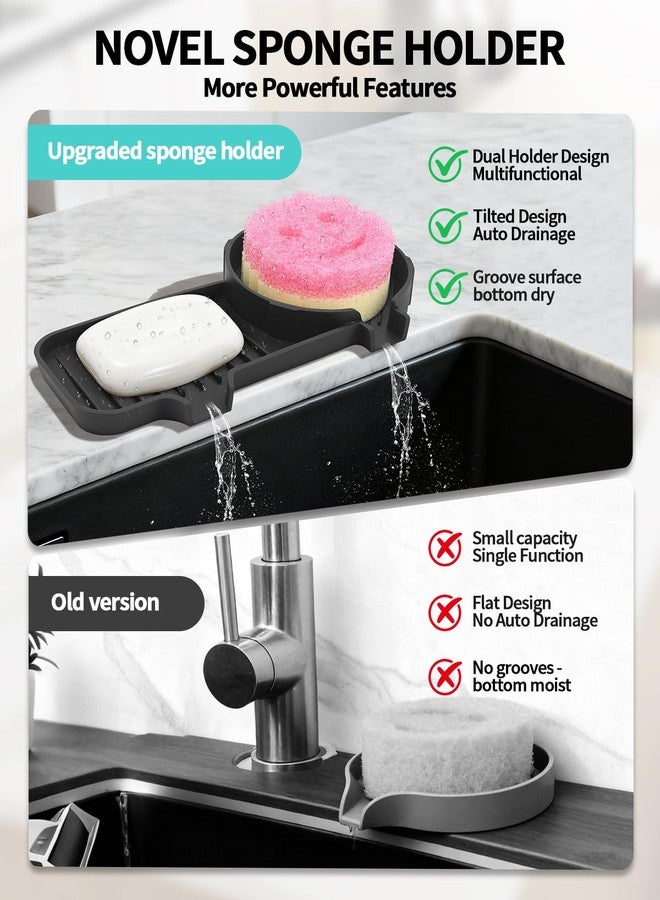AMAZYC-US Upgraded 2-in-1 Silicone Sponge & Soap Holder with Extra Tray, Auto-Drain Organizer for Kitchen & Bathroom Sink, Compatible with Scrub Daddy Sponges, Holds Soap, Dish Soap Dispenser - Image 3