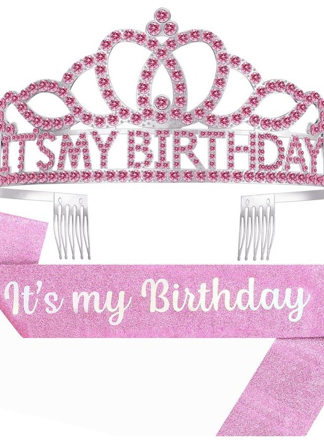Papoopy Birthday Tiara and Crown with Sash for Women and Girls - Image 1