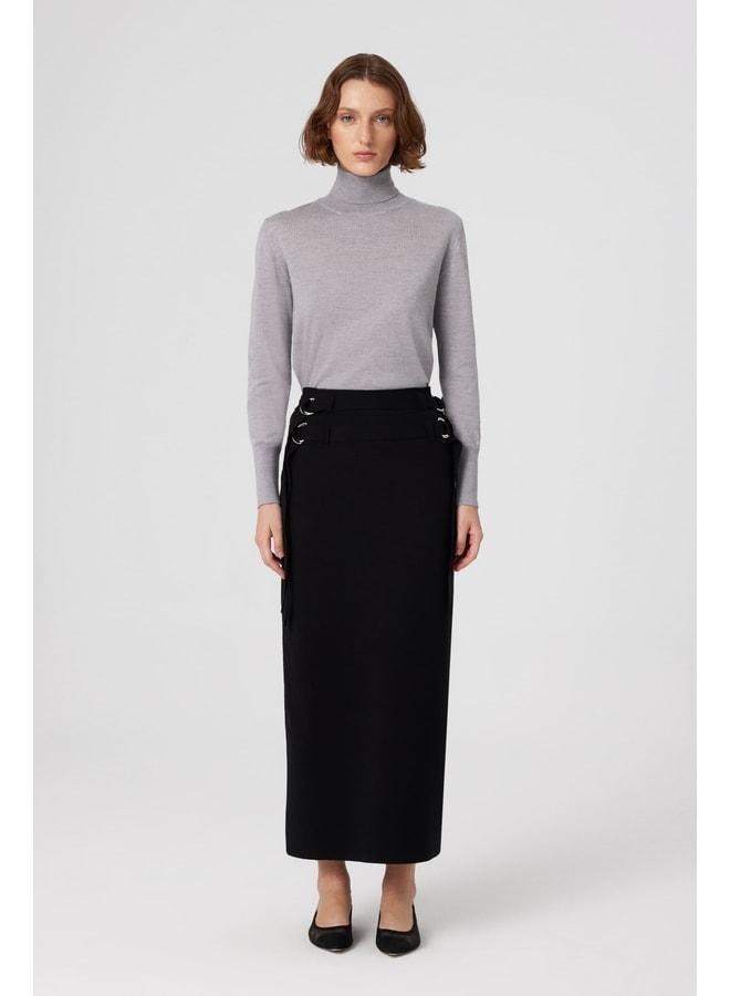 Mısırlı 1951 Long Skirt with Black Belt Detail and Slit. - Image 1