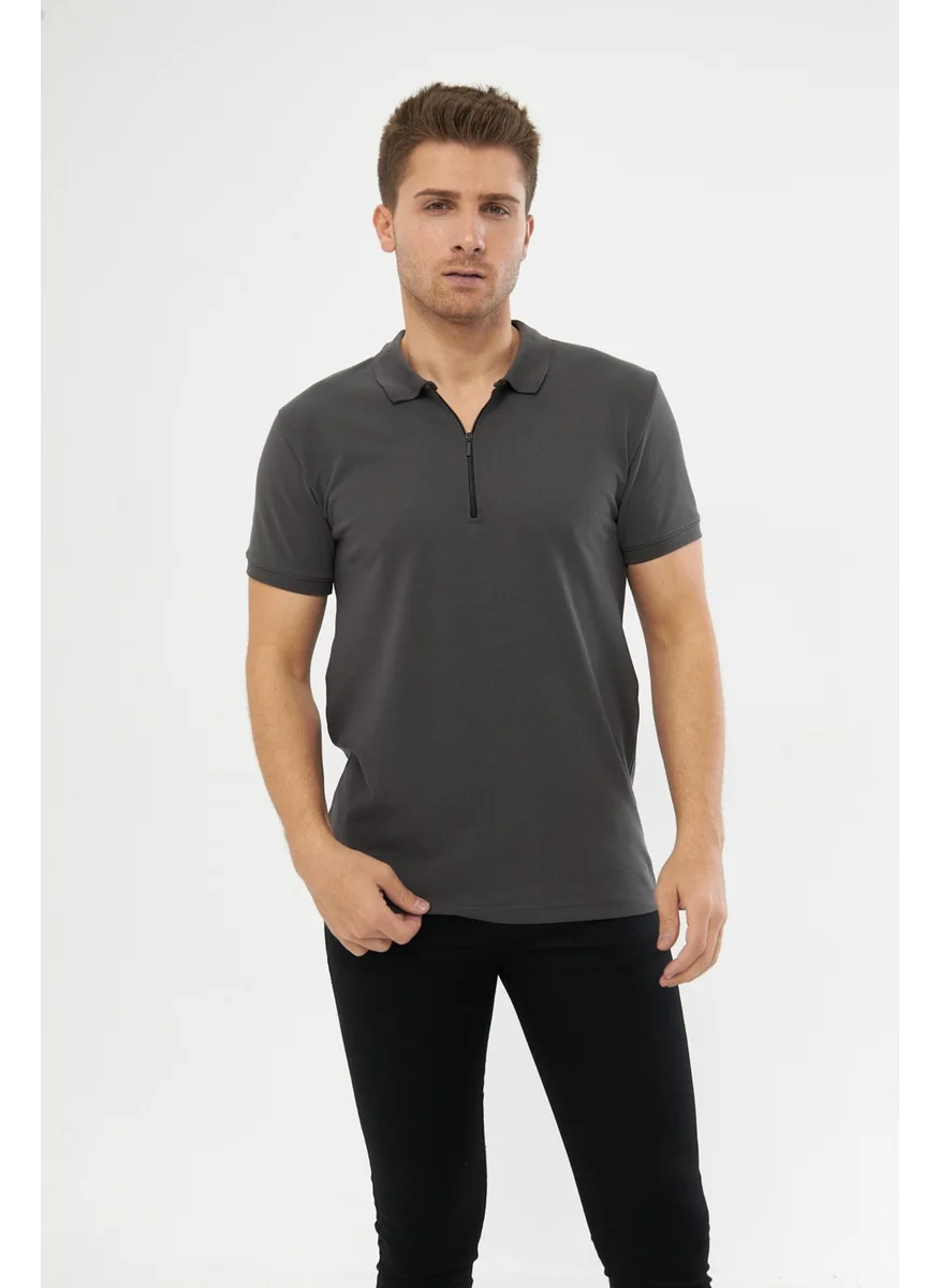 MRS Clothing Martin Polo Collar Metal Zipper Standard Fit Plain Men's T-Shirt