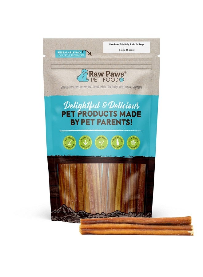Raw Paws Thin Bully Sticks For Dogs, 6 Inch, 20Ct  Free Range Bull Pizzle  Low Odor Mini Bully Sticks For Puppies  Small Bully Sticks  Puppy Bully Sticks For Dogs  Bully Sticks For Small Dogs - Image 1
