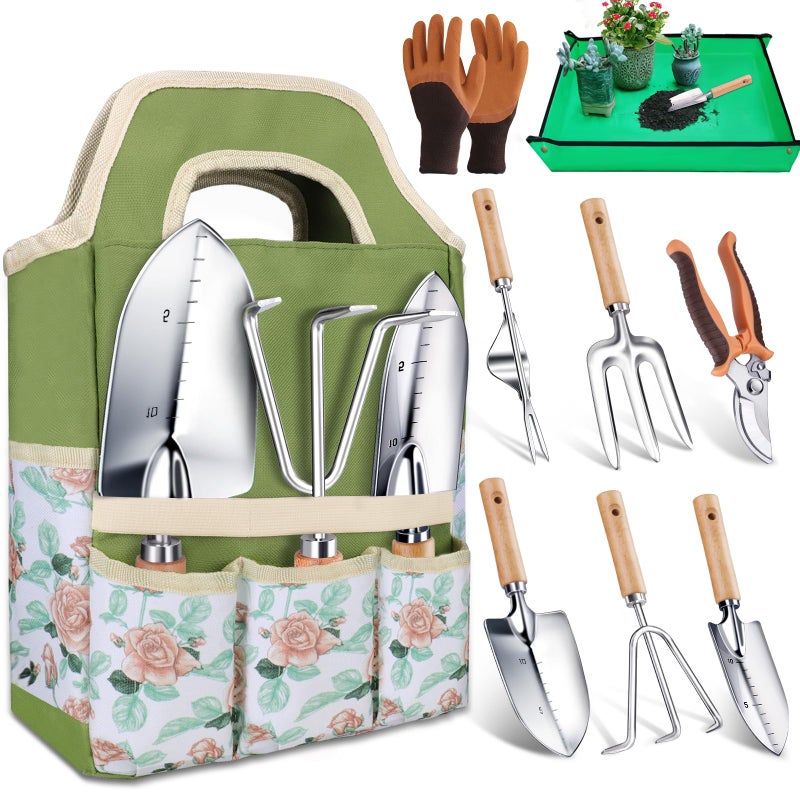 Kynup Gardening Tools, Garden Tools Set-9 Piece Gardening Gift for Women, Gardening Kit Ideal Hand Gardening Spades, Thickened Stainless Steel, Rust-Proof, Garden Supplies, Essentials, Garden Stuff - Image 1