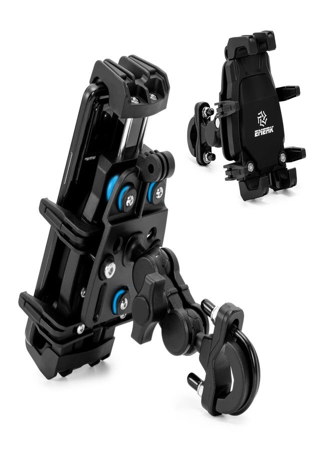 EMERK Motorcycle Phone Mount with Vibration Dampener, Anti-Shake Anti-Theft Motorcycle Phone Holder, Adjustable Handlebar Cellphone Cradle for Bike Bicycle Road Scooter ATV Fit 5.4''-7.2'' Smartphone - Image 1