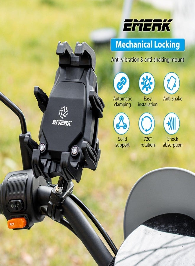 EMERK Motorcycle Phone Mount with Vibration Dampener, Anti-Shake Anti-Theft Motorcycle Phone Holder, Adjustable Handlebar Cellphone Cradle for Bike Bicycle Road Scooter ATV Fit 5.4''-7.2'' Smartphone - Image 2