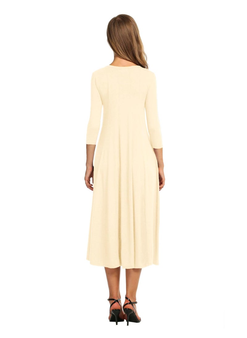 NIBEMINENT Women's 3/4 Sleeve A-line and Flare Midi Long Dress  - Image 2
