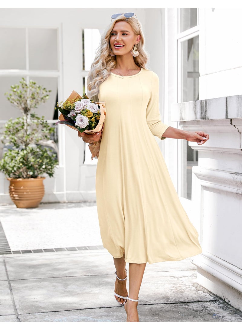 NIBEMINENT Women's 3/4 Sleeve A-line and Flare Midi Long Dress  - Image 3