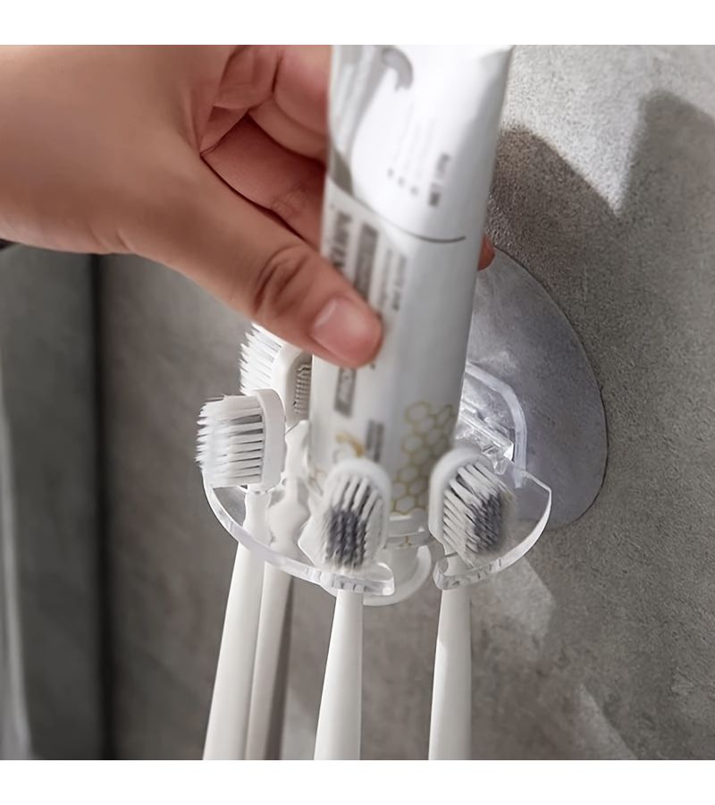 Purple 1pc Electric Toothbrush Holder Wall Mount Plastic Seamless Storage Rack - Image 4
