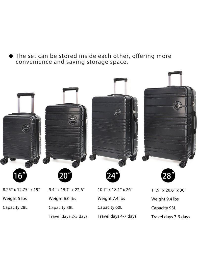 Aklsvion Aklsvion 4 Piece ABS PC Spinner Luggage Trolley Bag Set 16/20/24/28 Inch Travel Trolley Suitcase Set of 4 Pcs Hard Side Luggage Bag Travel Bag Black  - Image 2