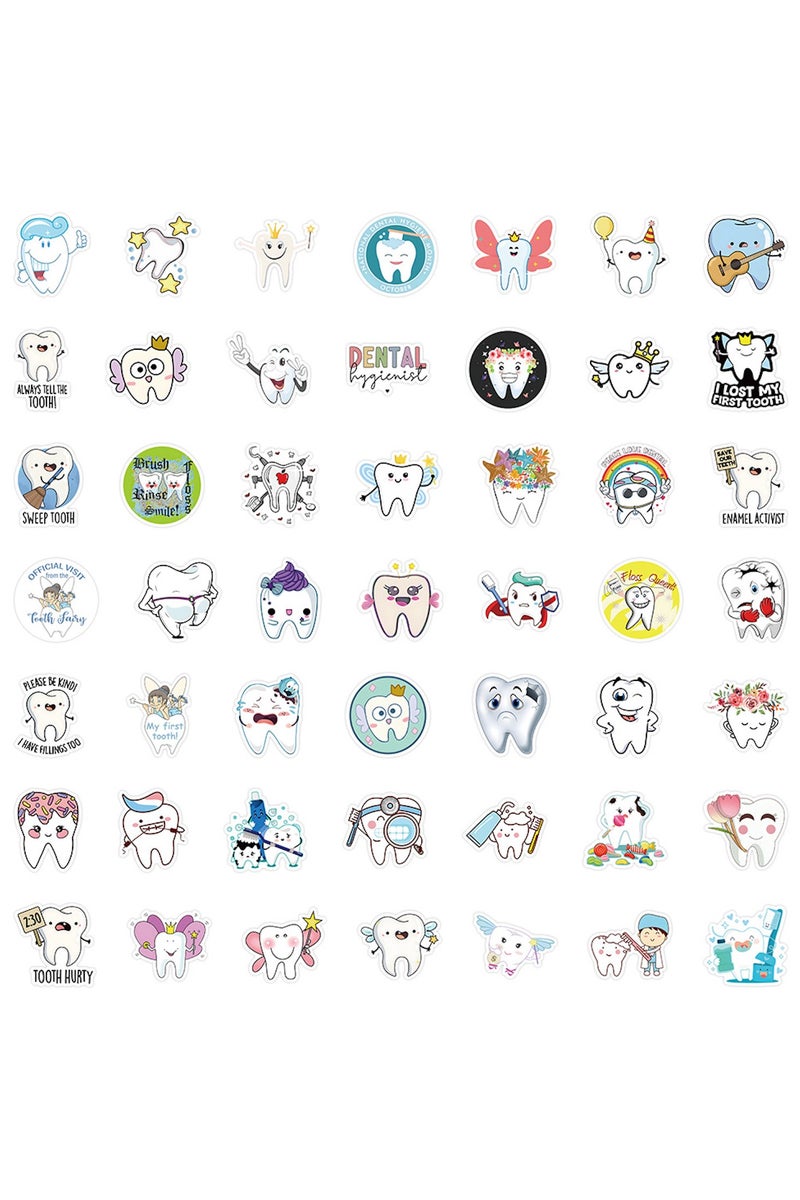 قوس قزح أورينبو 50 قطعة من ملصقات الأسنان للأطفال من الفينيل، ملصقات جنية الأسنان، ملصقات لأجهزة الكمبيوتر المحمول وزجاجة المياه والصدمات والأمتعة والكمبيوتر ولوح التزلج والتزلج على الجليد - Image 4