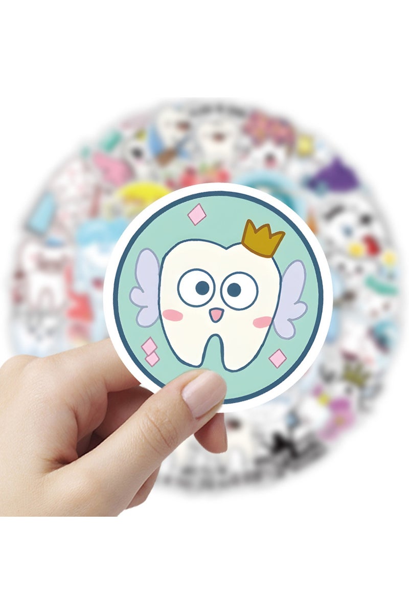 قوس قزح أورينبو 50 قطعة من ملصقات الأسنان للأطفال من الفينيل، ملصقات جنية الأسنان، ملصقات لأجهزة الكمبيوتر المحمول وزجاجة المياه والصدمات والأمتعة والكمبيوتر ولوح التزلج والتزلج على الجليد - Image 3