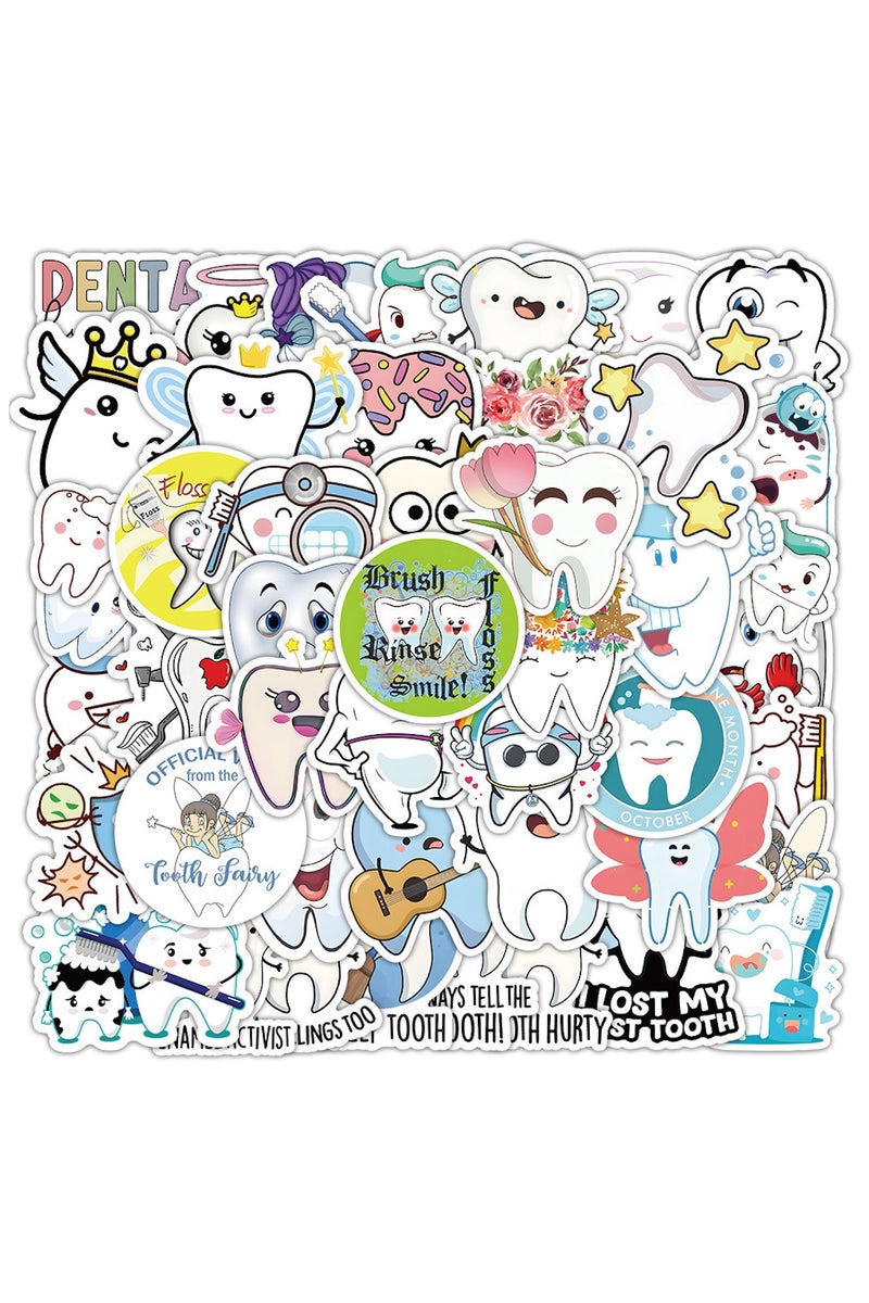 قوس قزح أورينبو 50 قطعة من ملصقات الأسنان للأطفال من الفينيل، ملصقات جنية الأسنان، ملصقات لأجهزة الكمبيوتر المحمول وزجاجة المياه والصدمات والأمتعة والكمبيوتر ولوح التزلج والتزلج على الجليد - Image 1