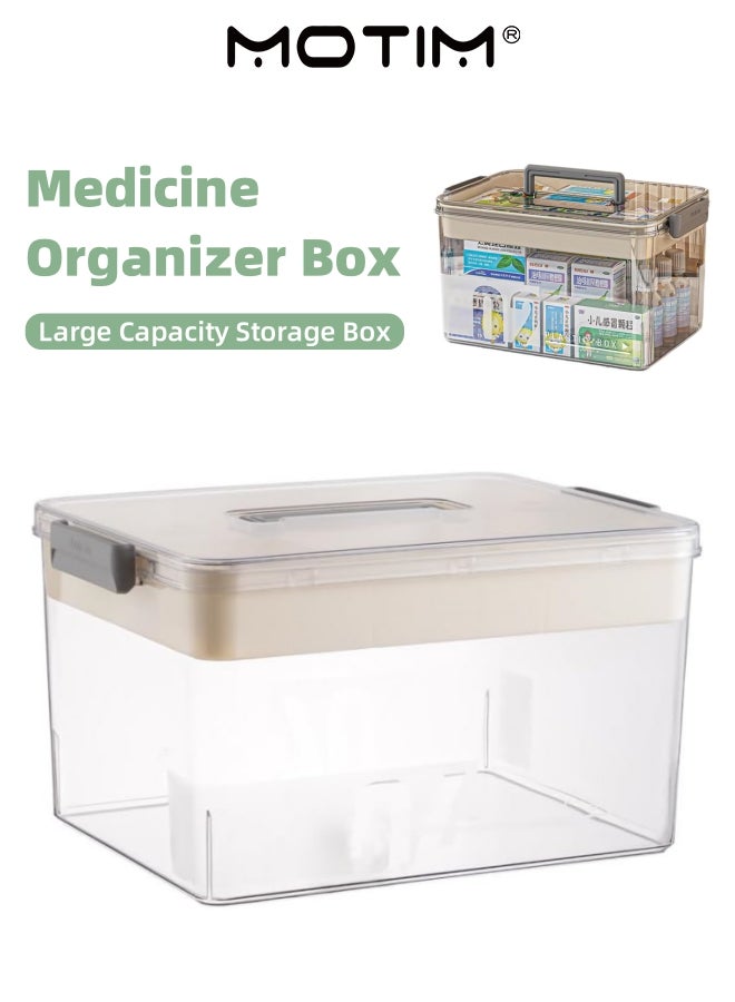 Motim Medicine Organizer Box Large Capacity Medicine Storage Box with Easy-Grip Handle Multi-Layer Plastic Pill Organizer Multi-Functional Medicine Cabinet(Grey 308 * 207 * 171CM) - Image 1